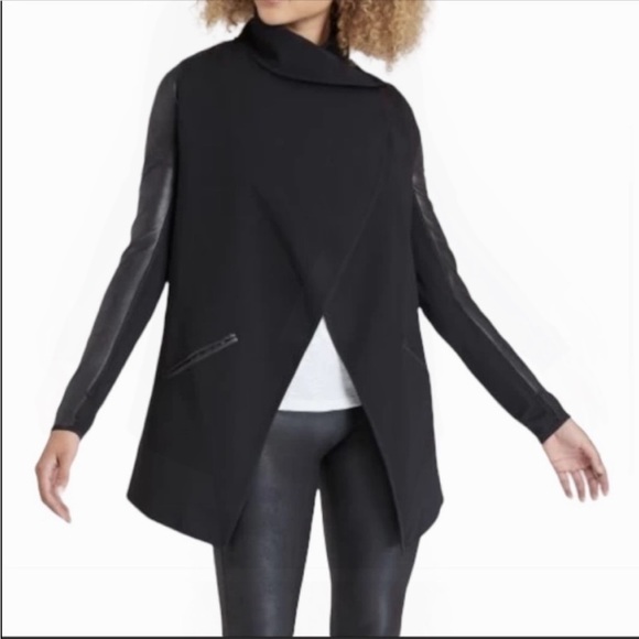 Spanx Faux Leather Drape Front Style Jacket - Picture 5 of 13